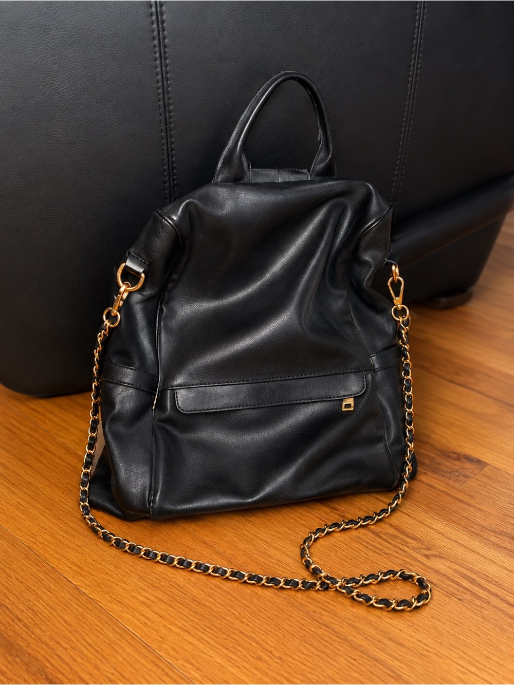 Black Leather Women's backpack/Crossbody Bag